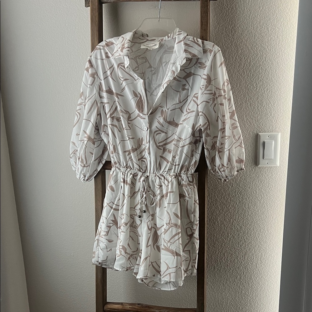 NWOT Selfie Leslie - White and Brown Patterned Button-Up Romper